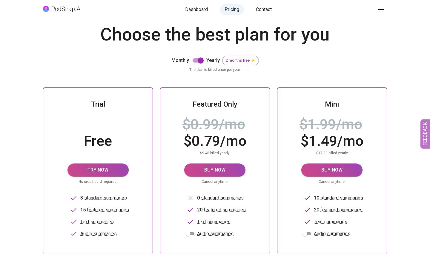 PodSnap.AI Pricing