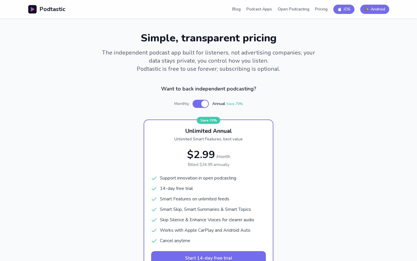 Podtastic Pricing