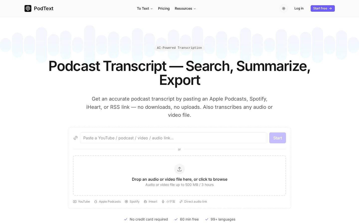 PodText Homepage