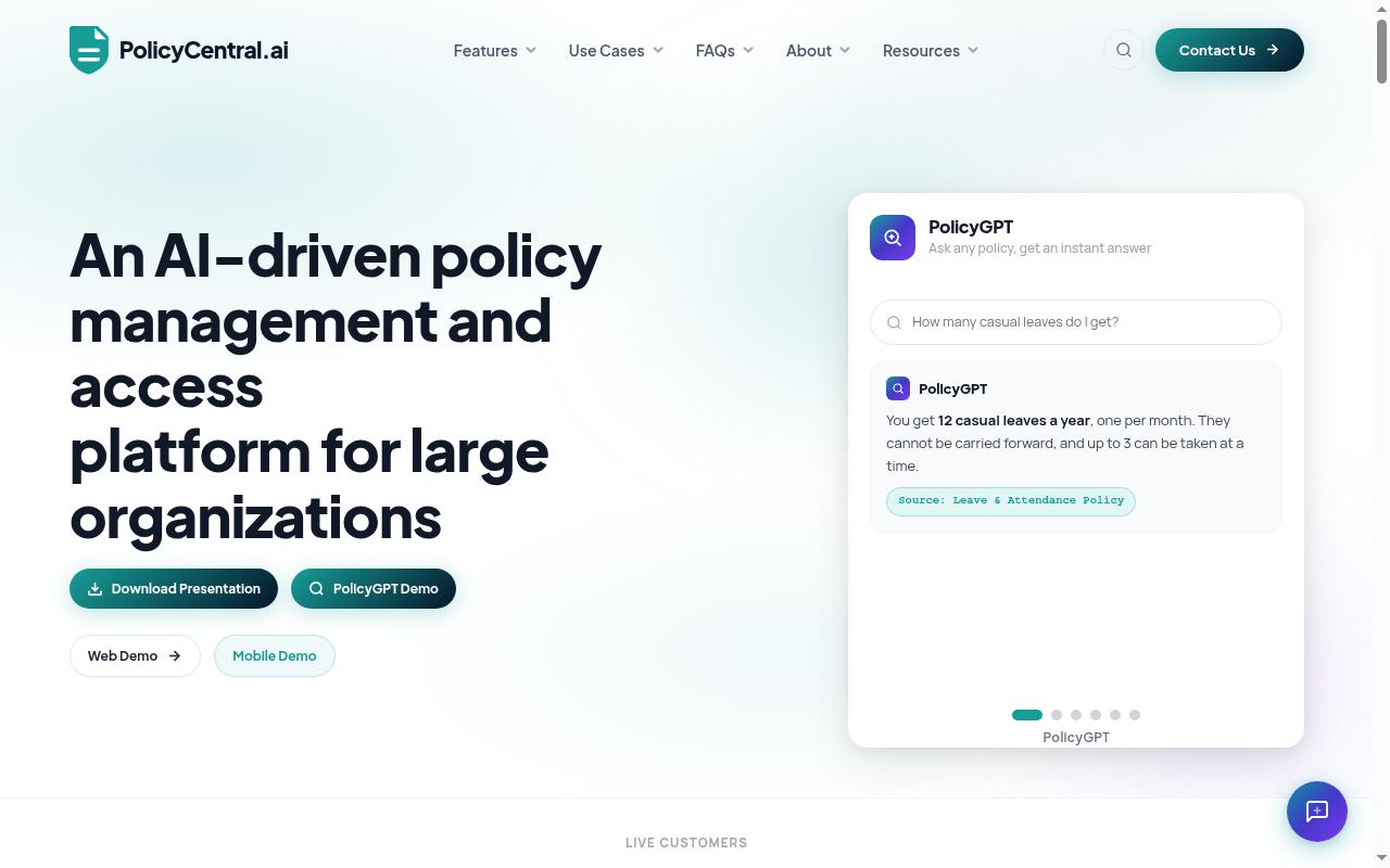 PolicyCentral.ai Homepage