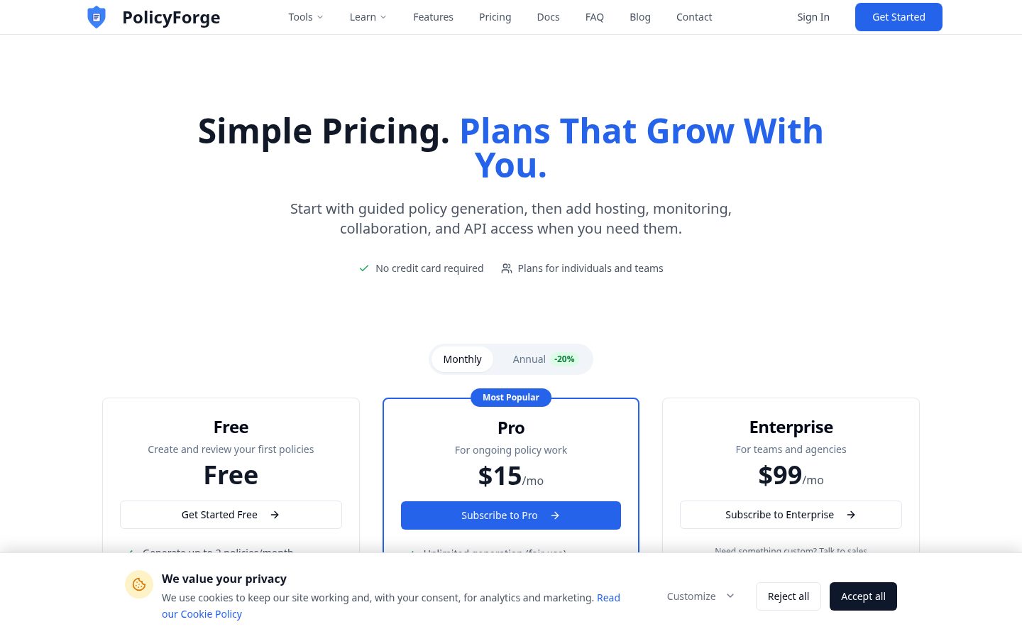 PolicyForge Pricing