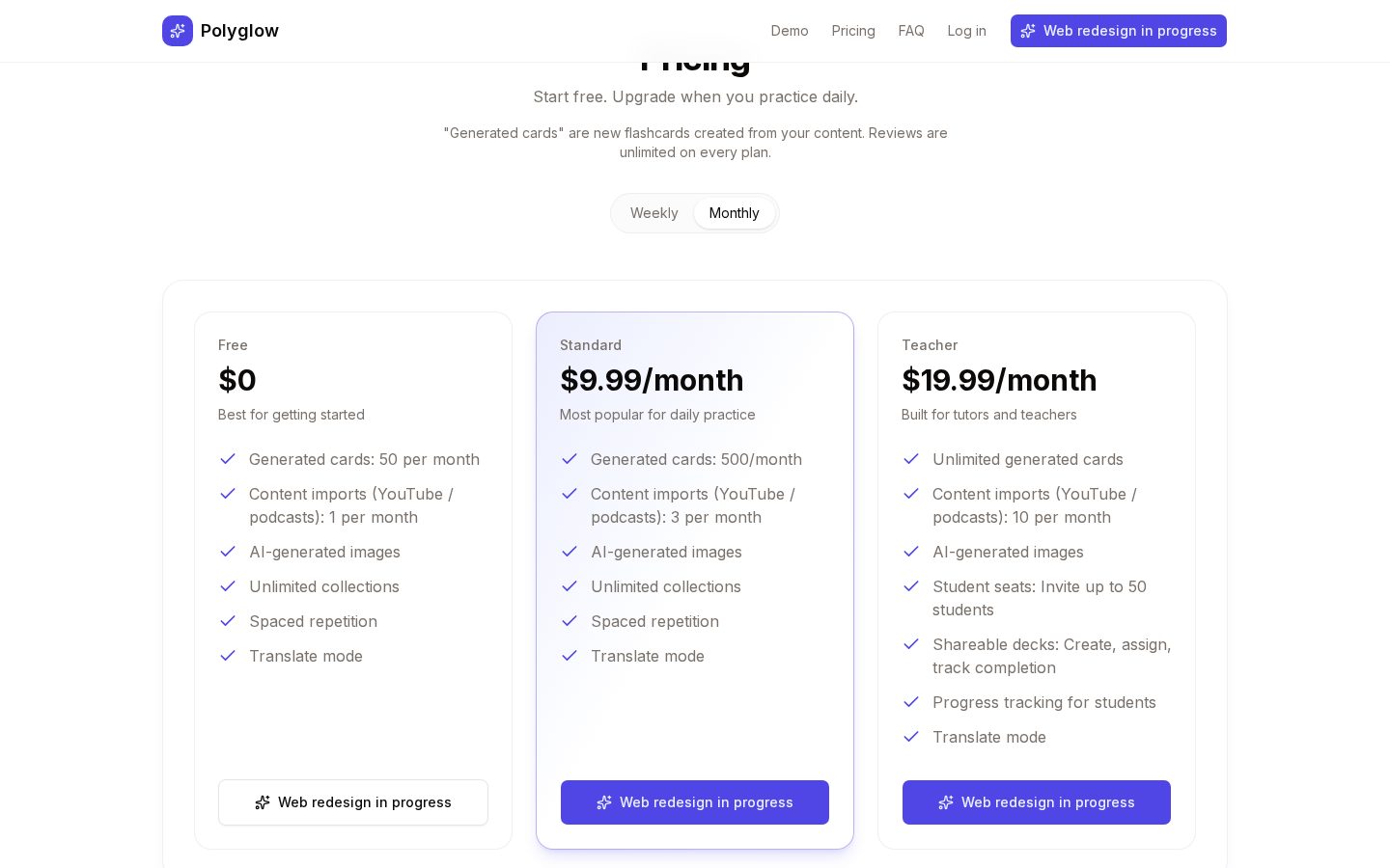 Polyglow.ai Pricing