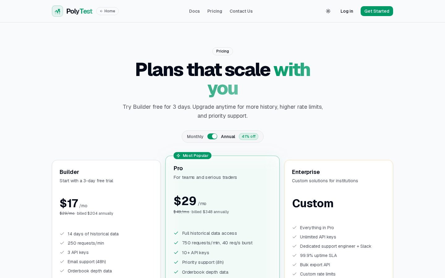 PolyTest Pricing