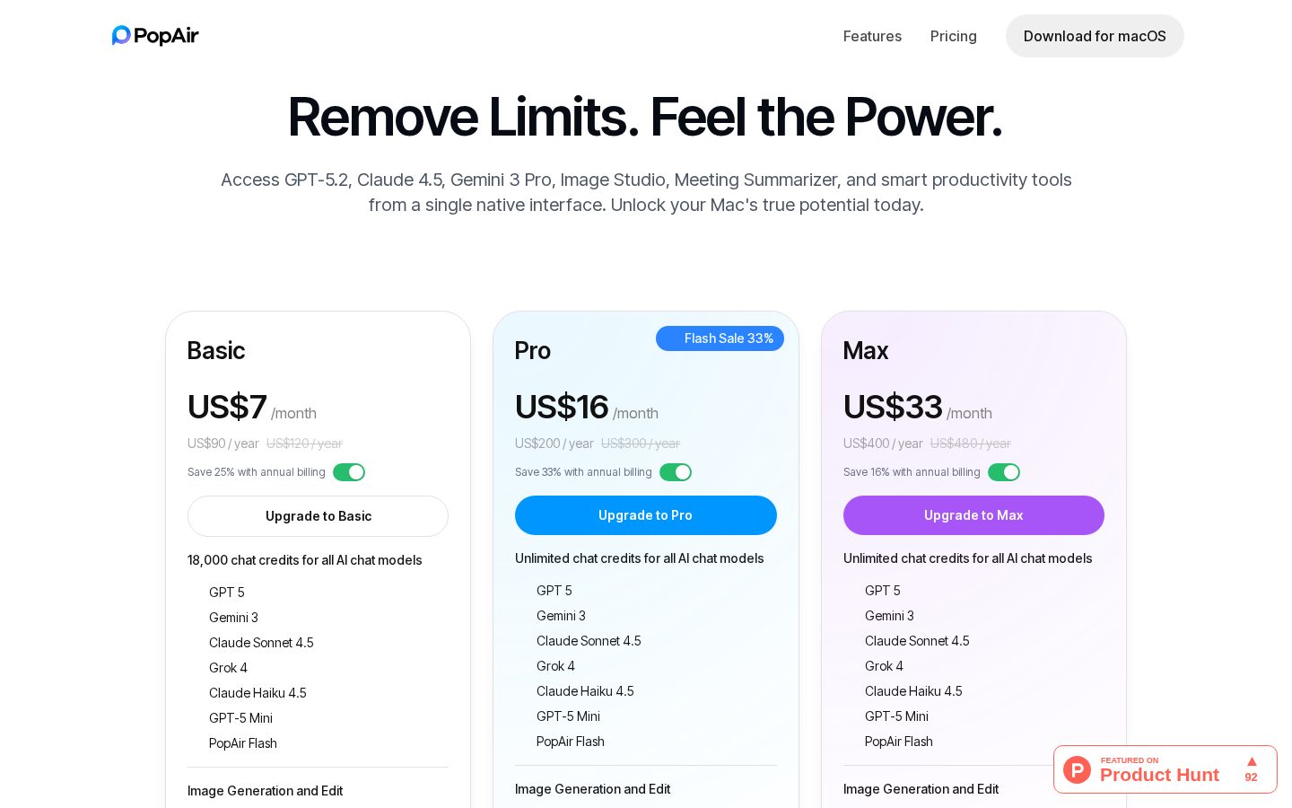 PopAir Pricing