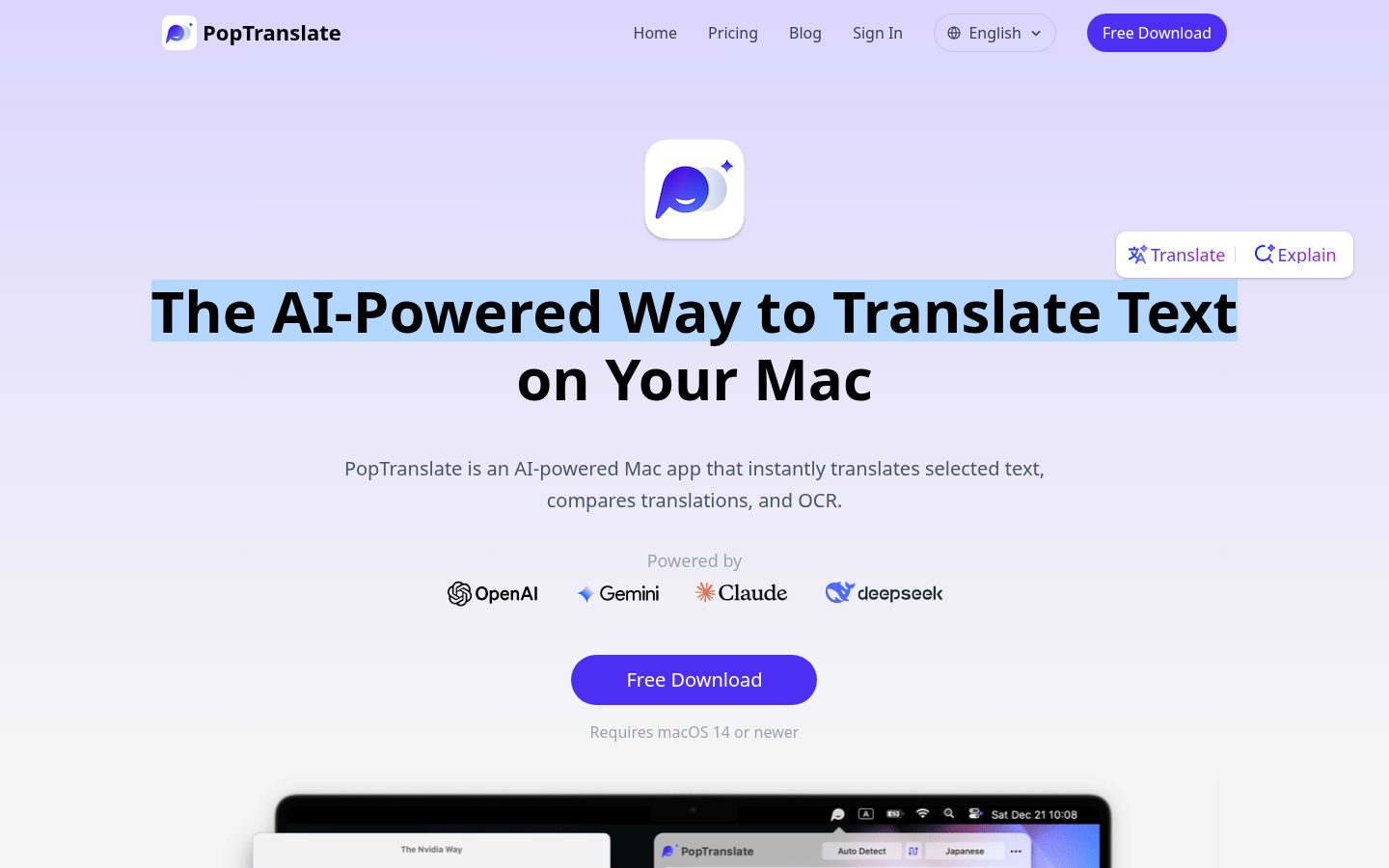 PopTranslate Homepage