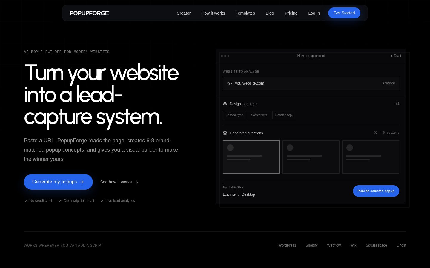 PopupForge Homepage