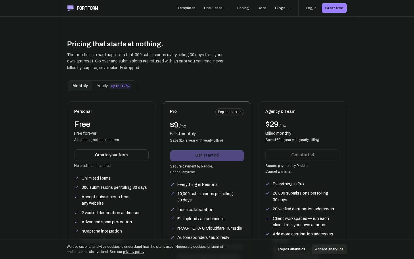 PortForm Pricing