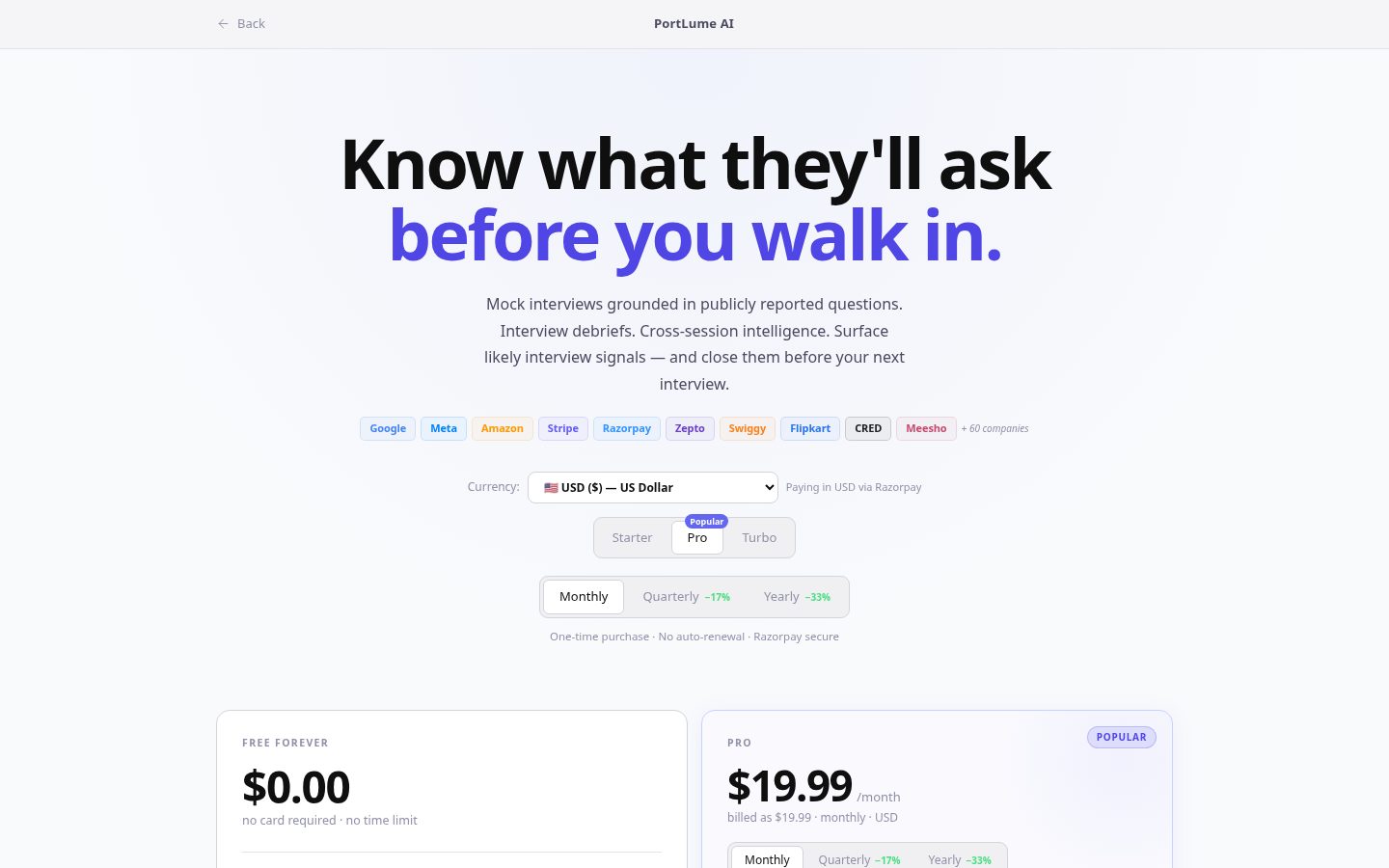 PortLume AI Pricing