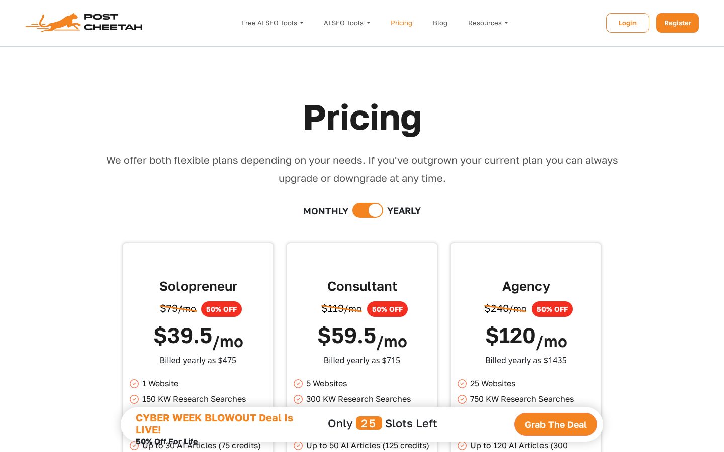 Post Cheetah Pricing