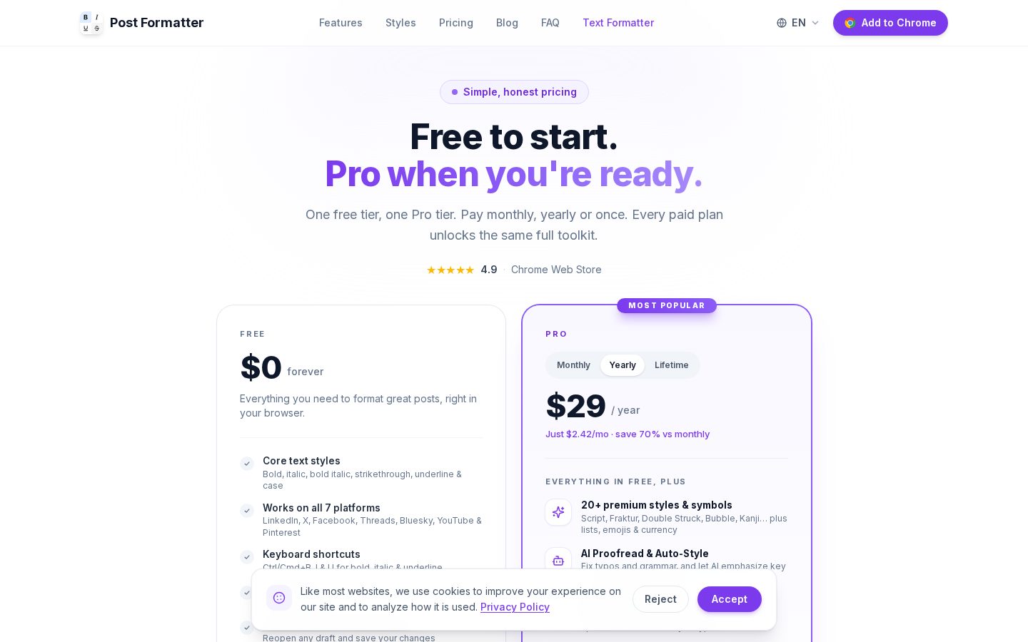 Post Formatter Pricing