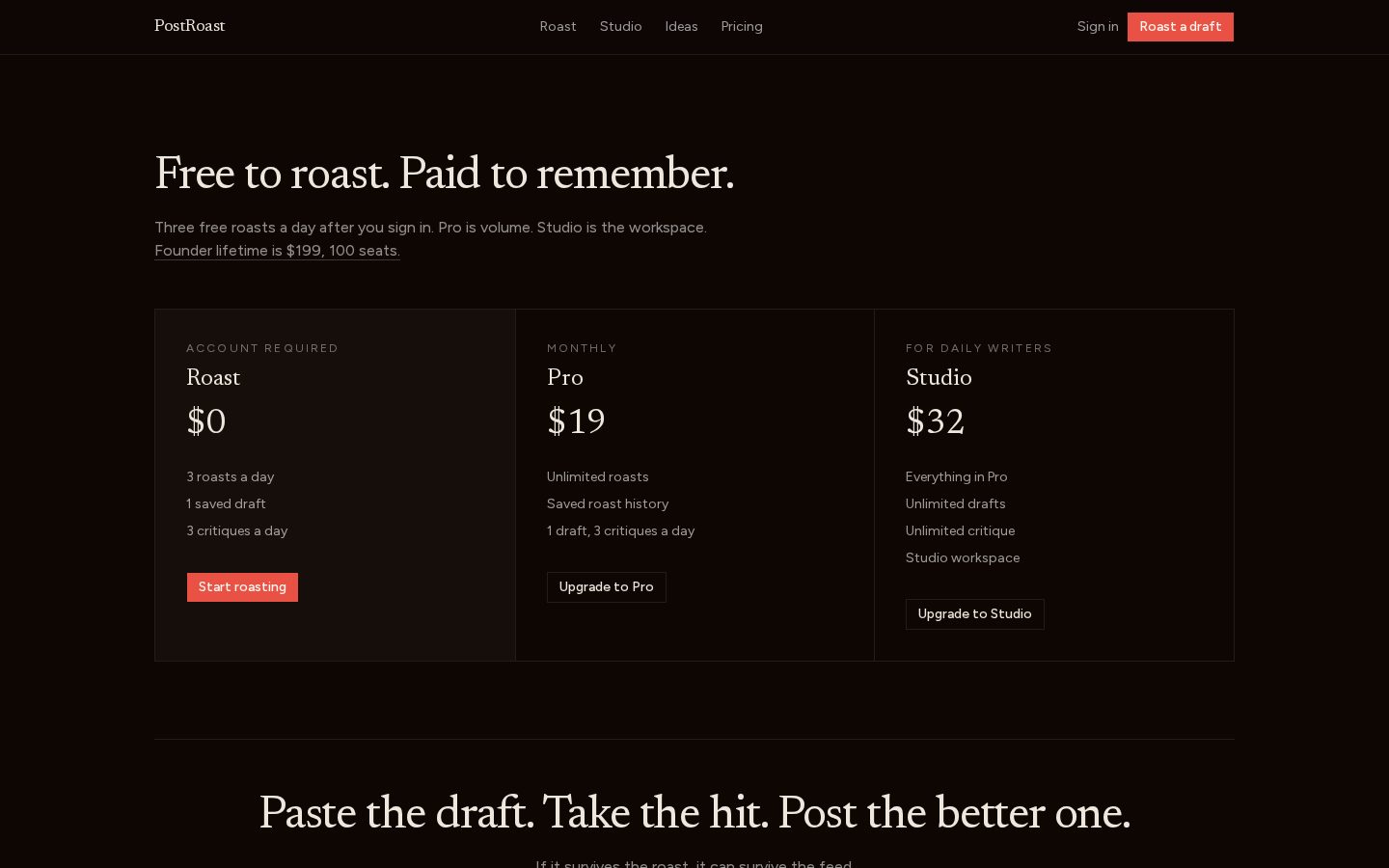 Post Roast Pricing