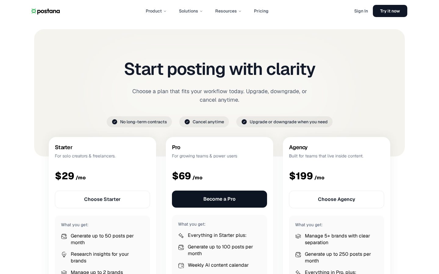 Postana Pricing