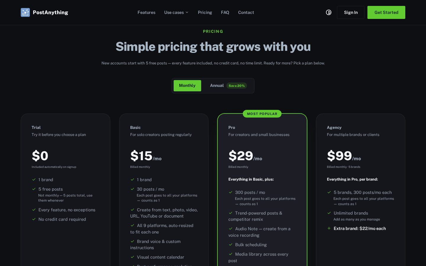 PostAnything Pricing