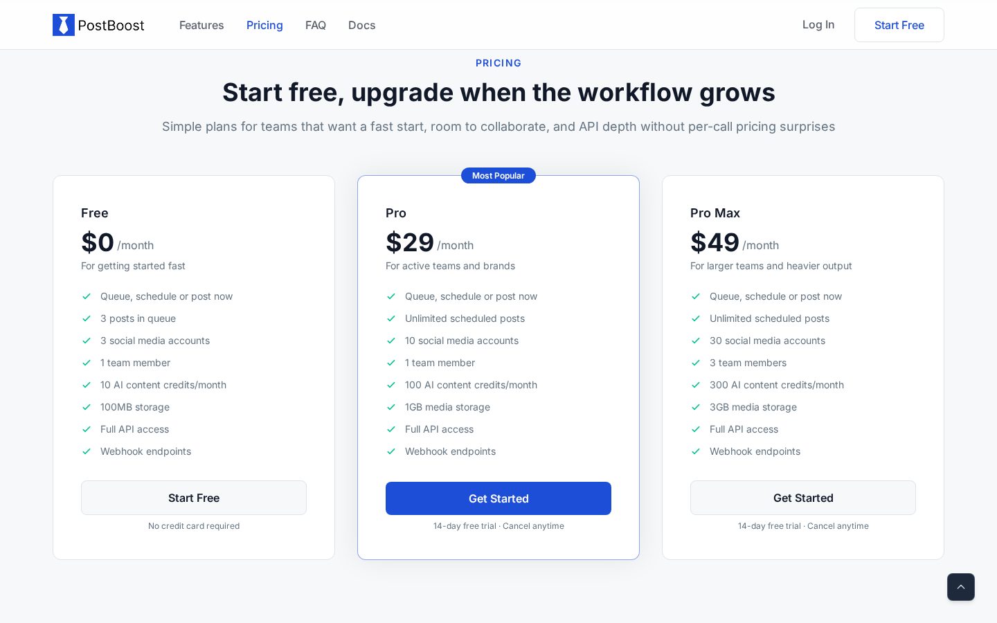 PostBoost Pricing
