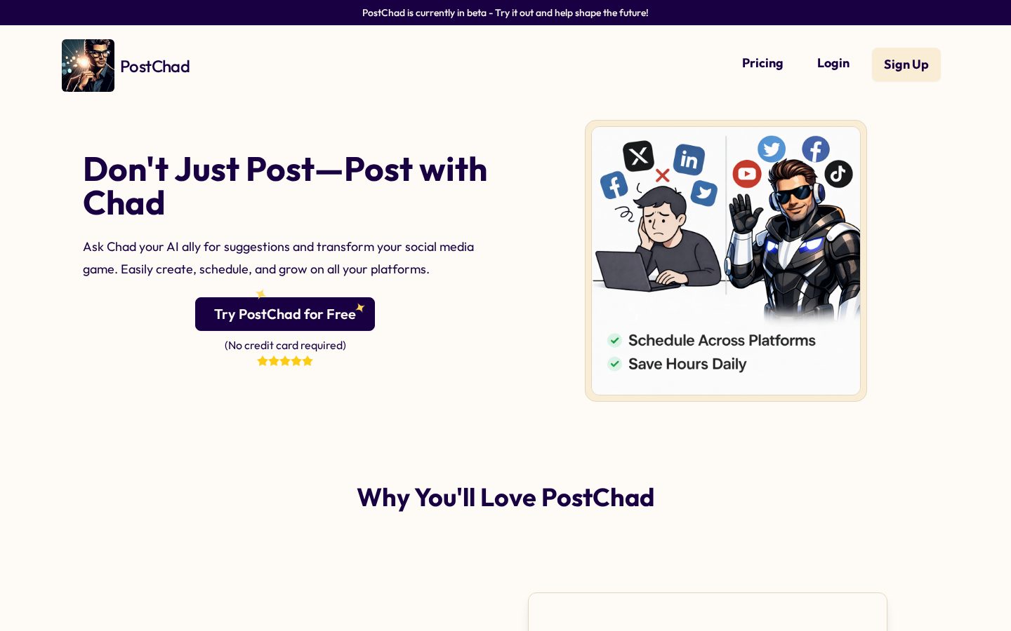 PostChad Homepage