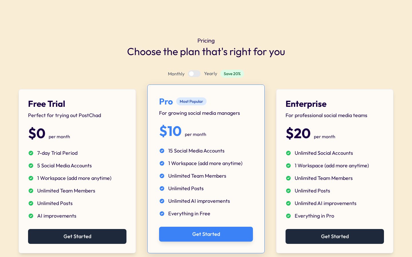 PostChad Pricing