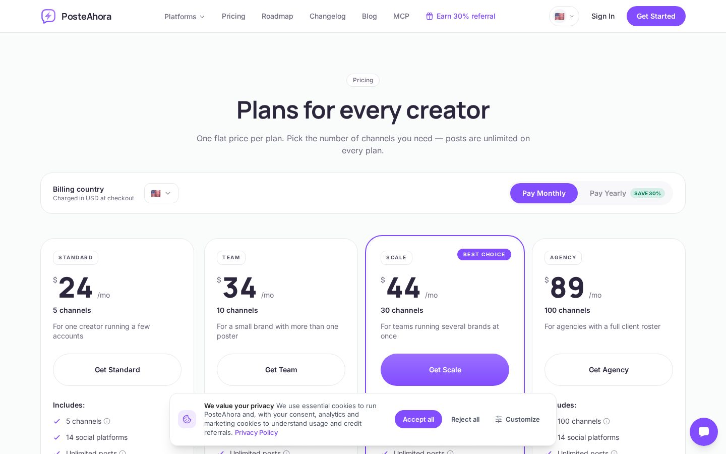 PosteAhora Pricing