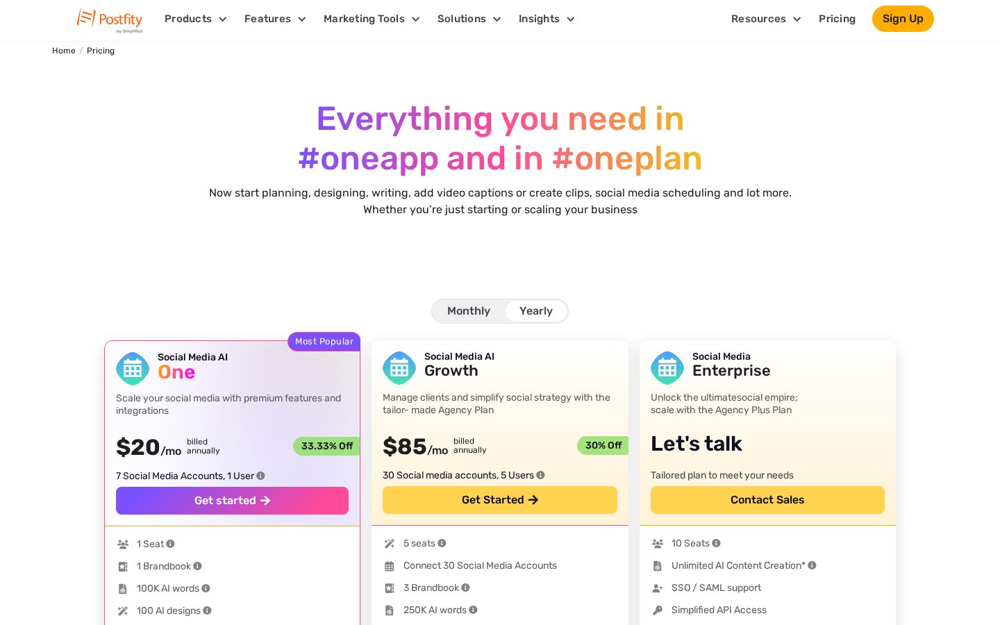 Postfity Pricing