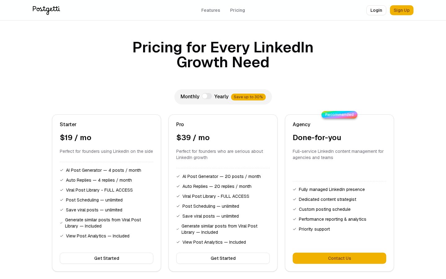 Postgetti AI Pricing