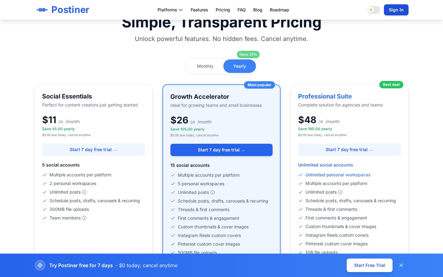 Postiner Pricing