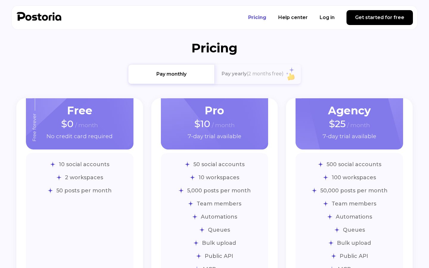 Postoria Pricing