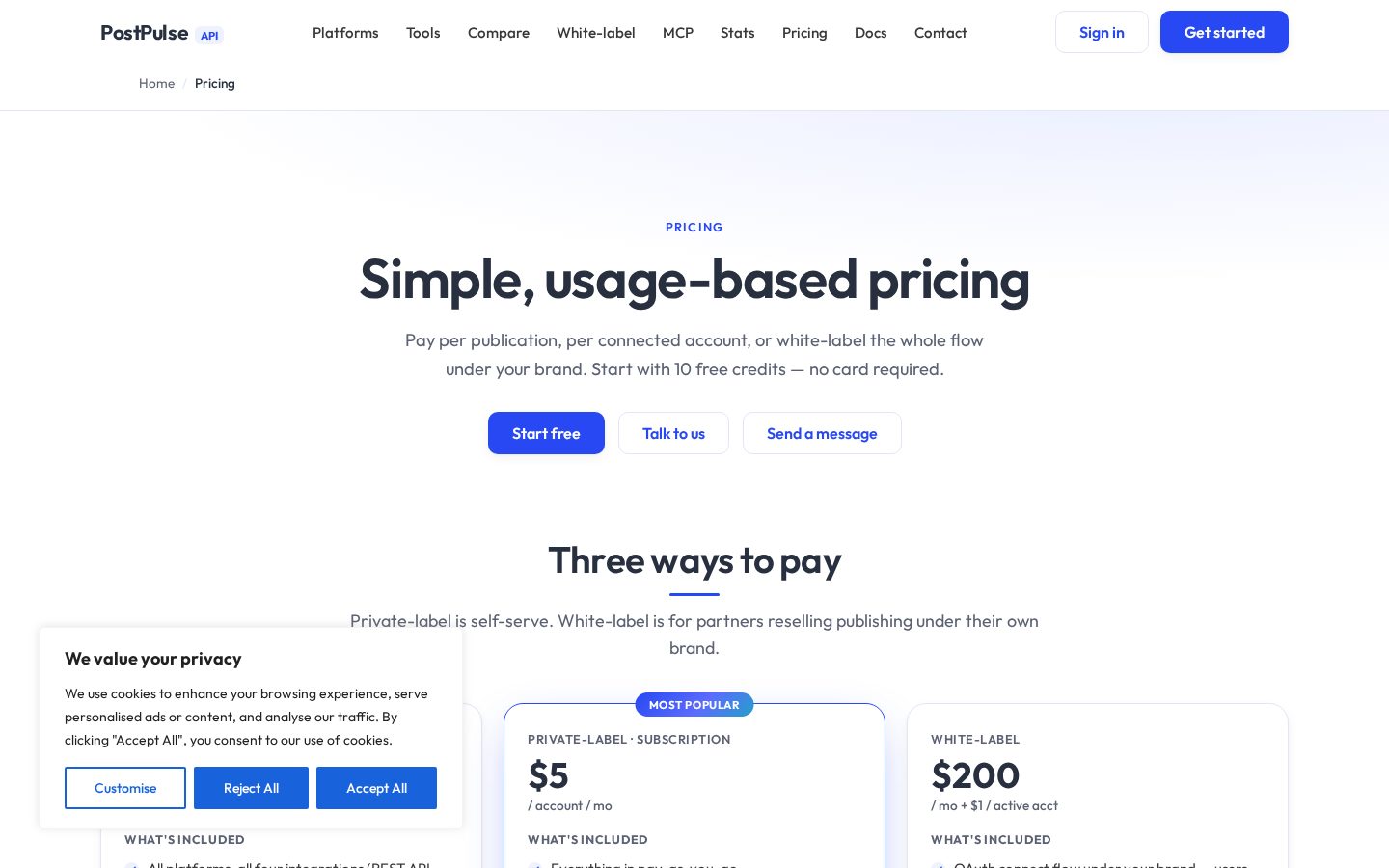 PostPulse for Developers Pricing