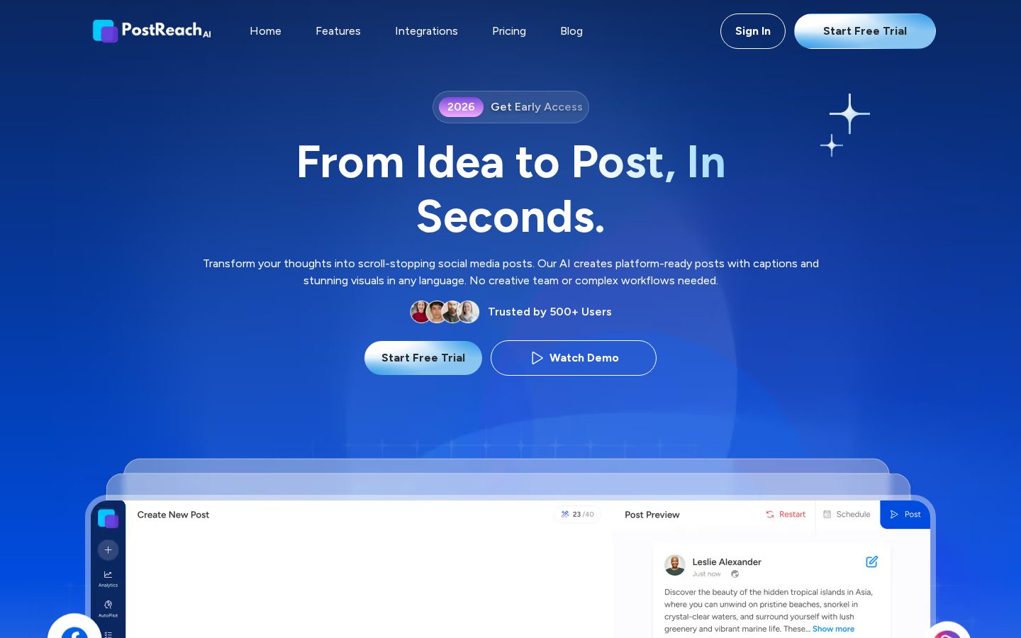 PostReach AI Homepage