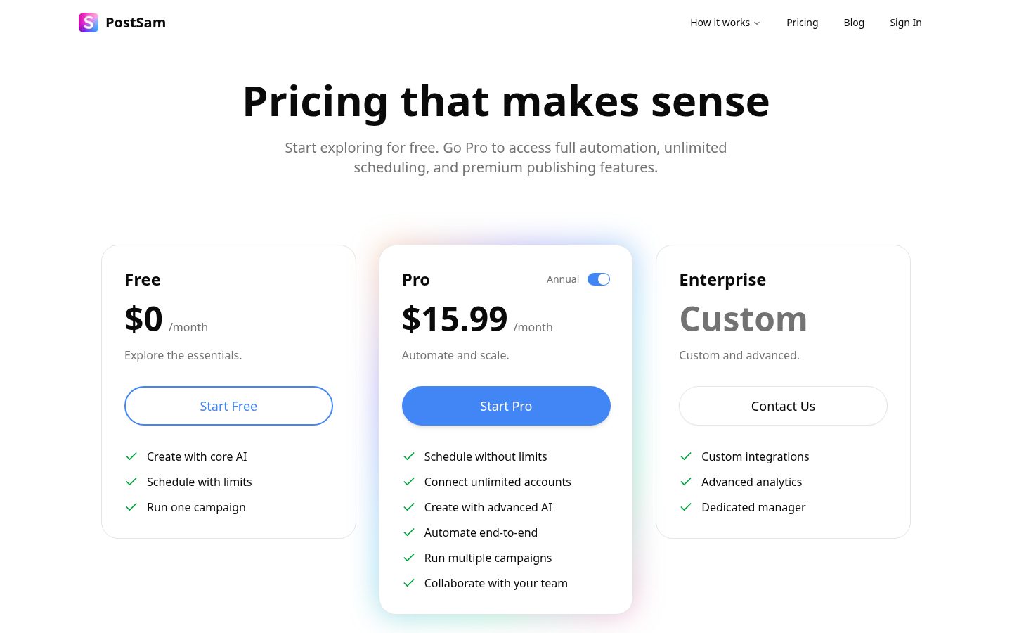 PostSam Pricing