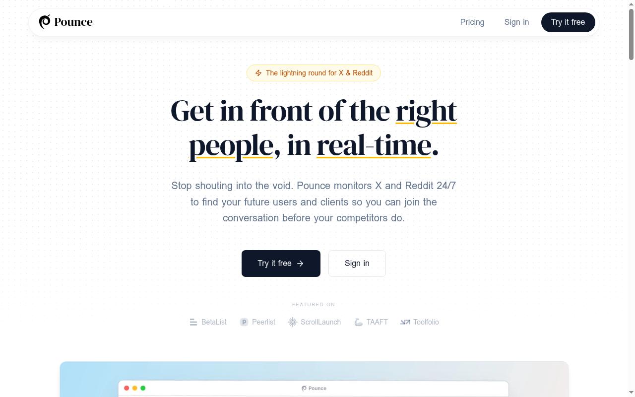 Pounce Homepage