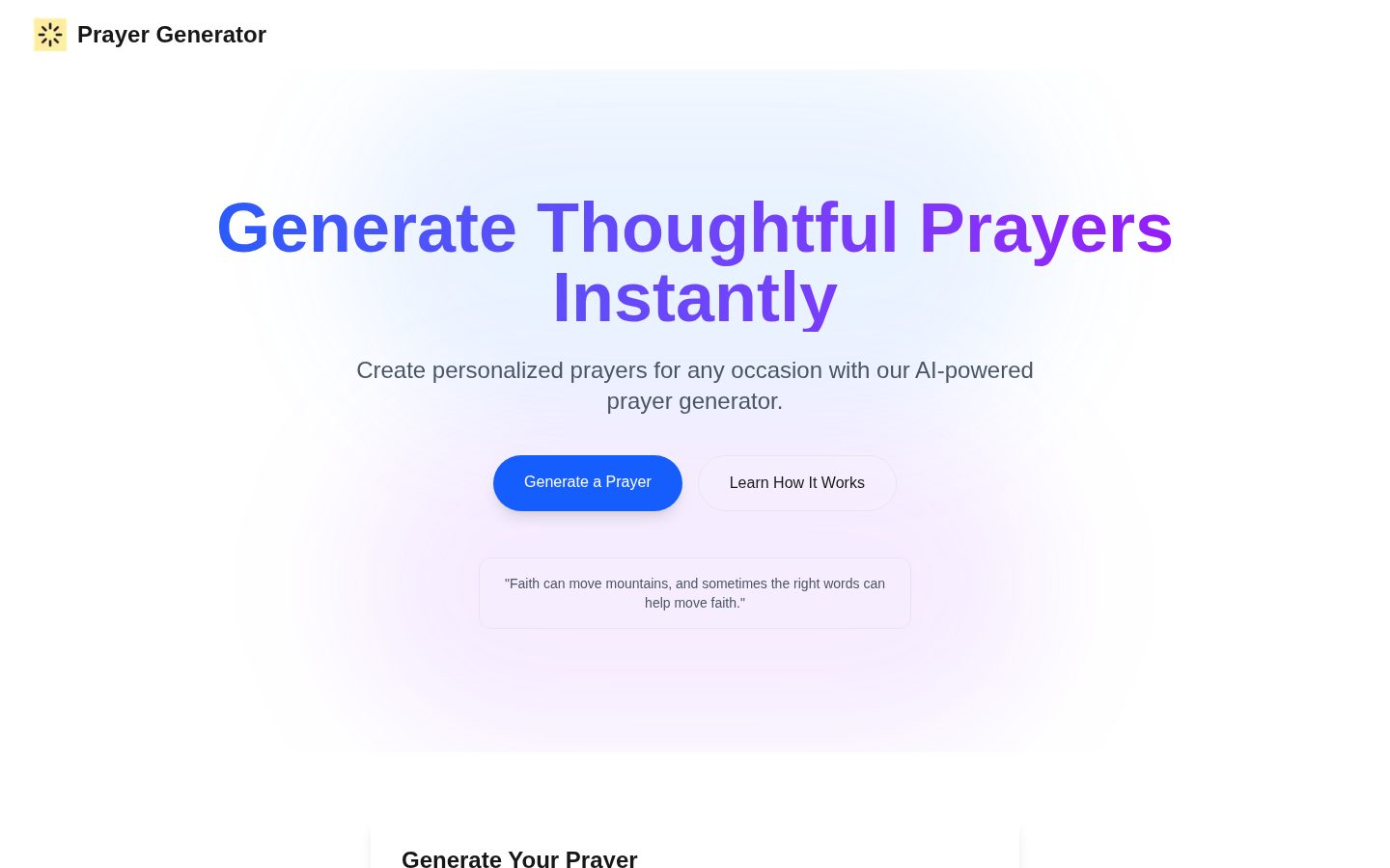 Prayer Generator Homepage