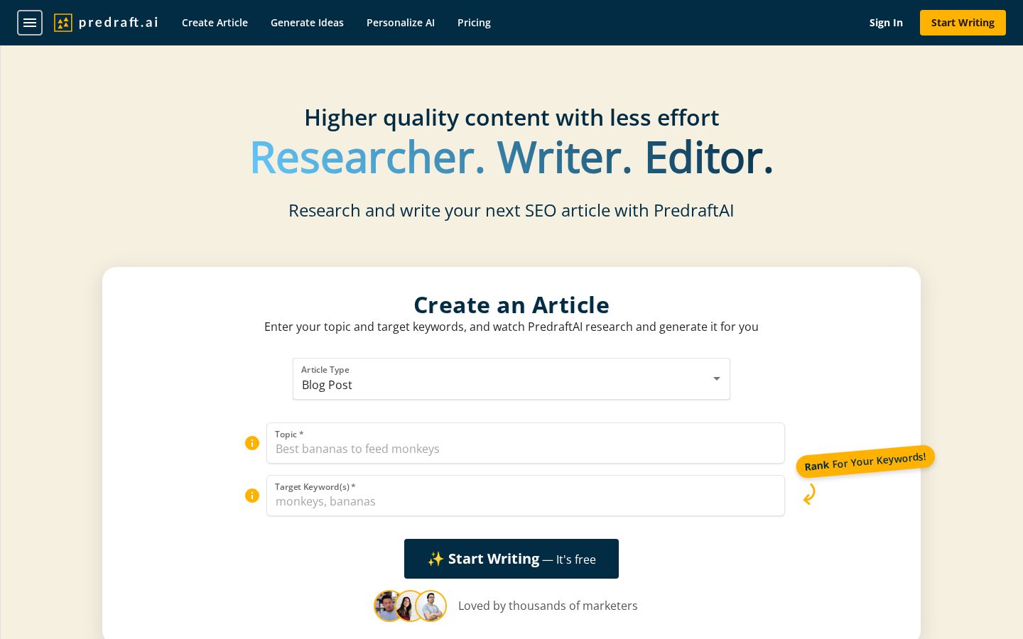 Predraft AI Homepage