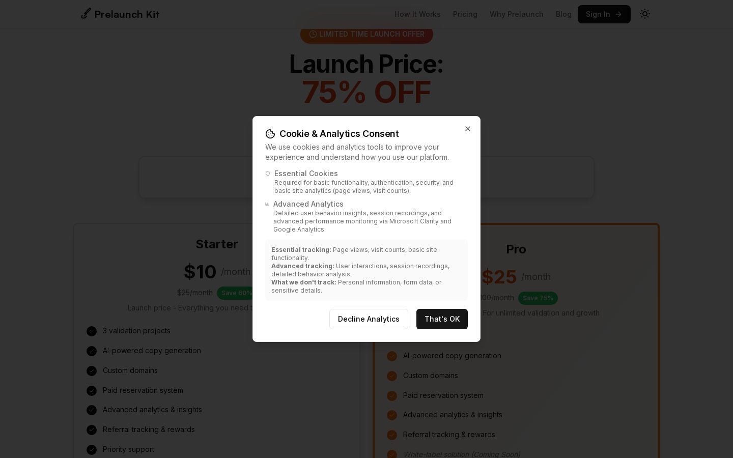 PrelaunchKit.xyz Pricing