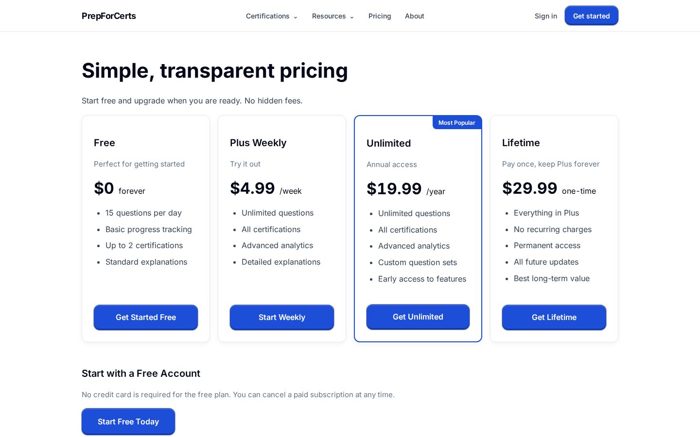 Prep For Certs Pricing
