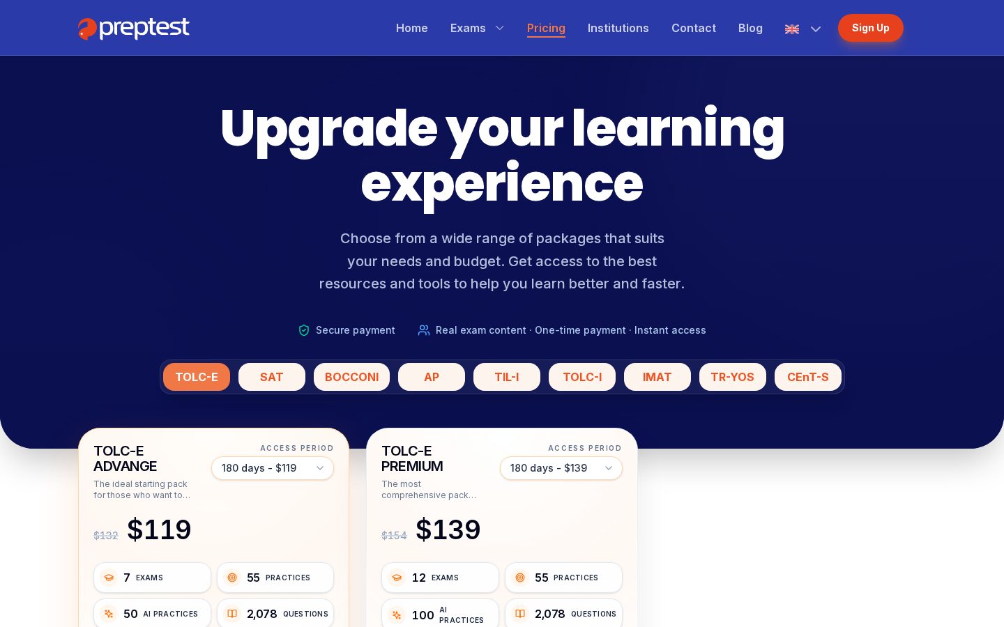 PREP TEST Pricing