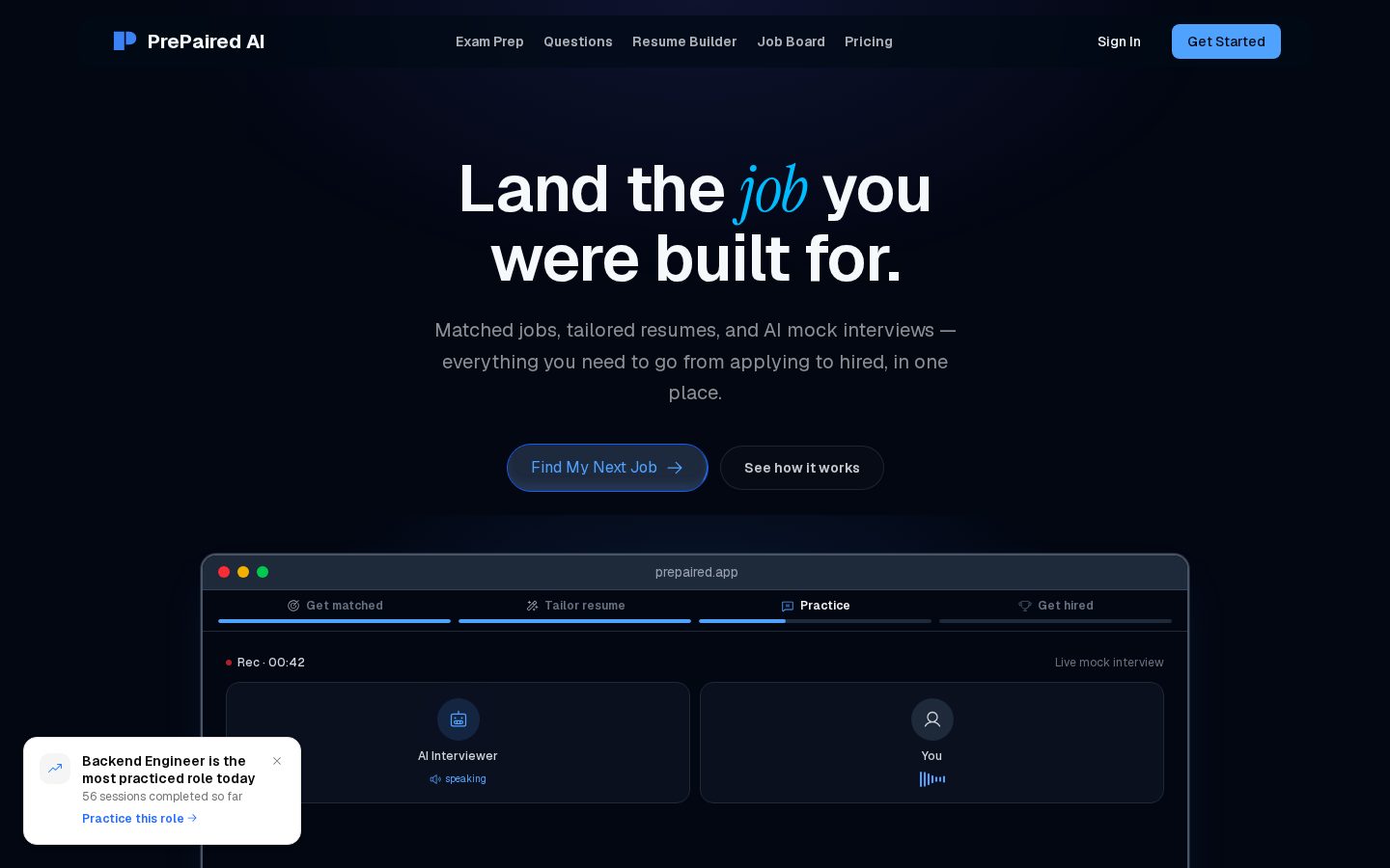PrePaired AI Homepage