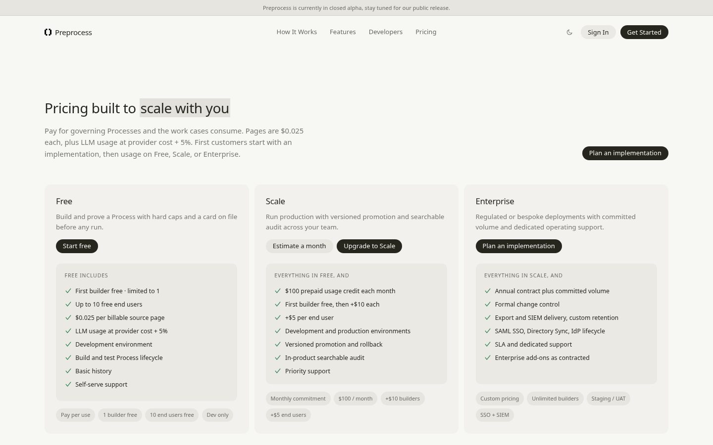 Preprocess Pricing