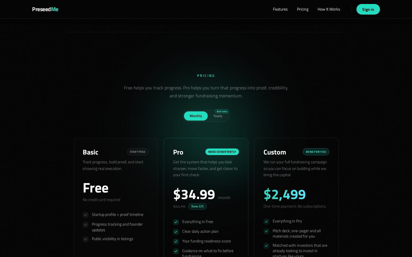 PreseedMe Pricing