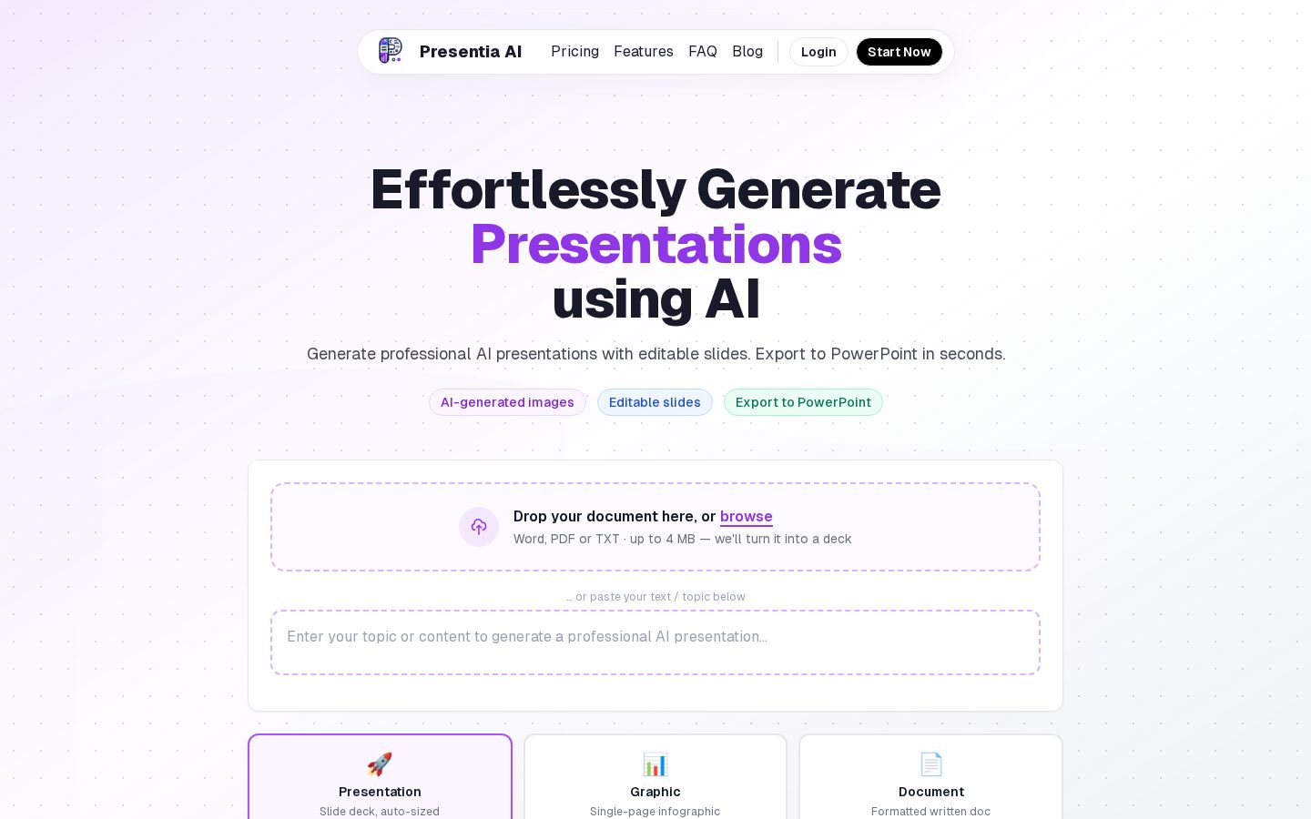 Presentia AI Homepage