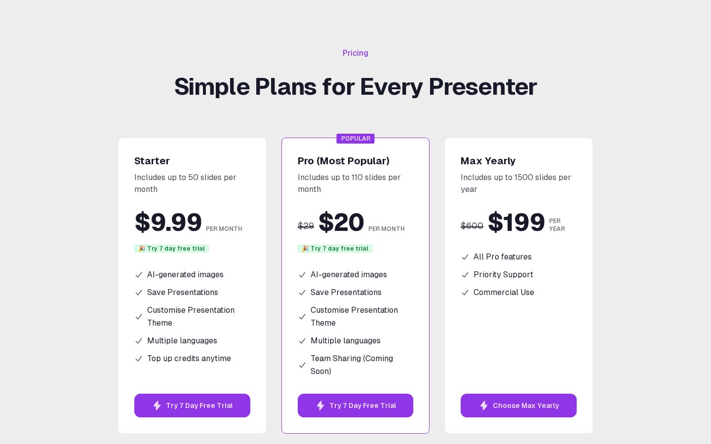 Presentia AI Pricing