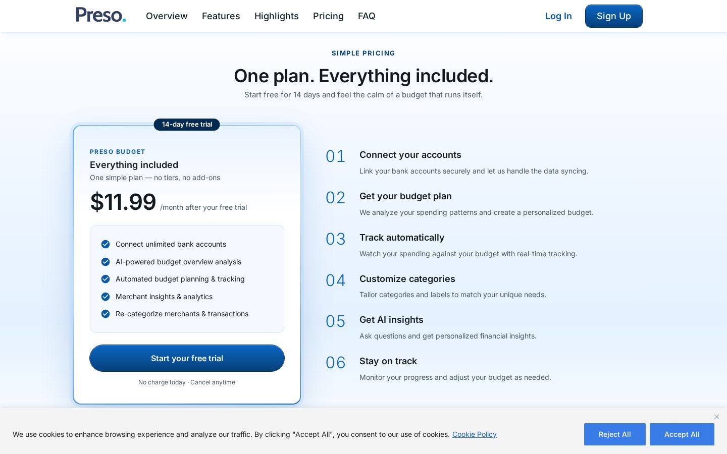 Preso Budget Pricing