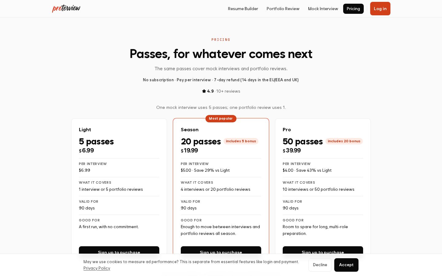 Preterview Pricing
