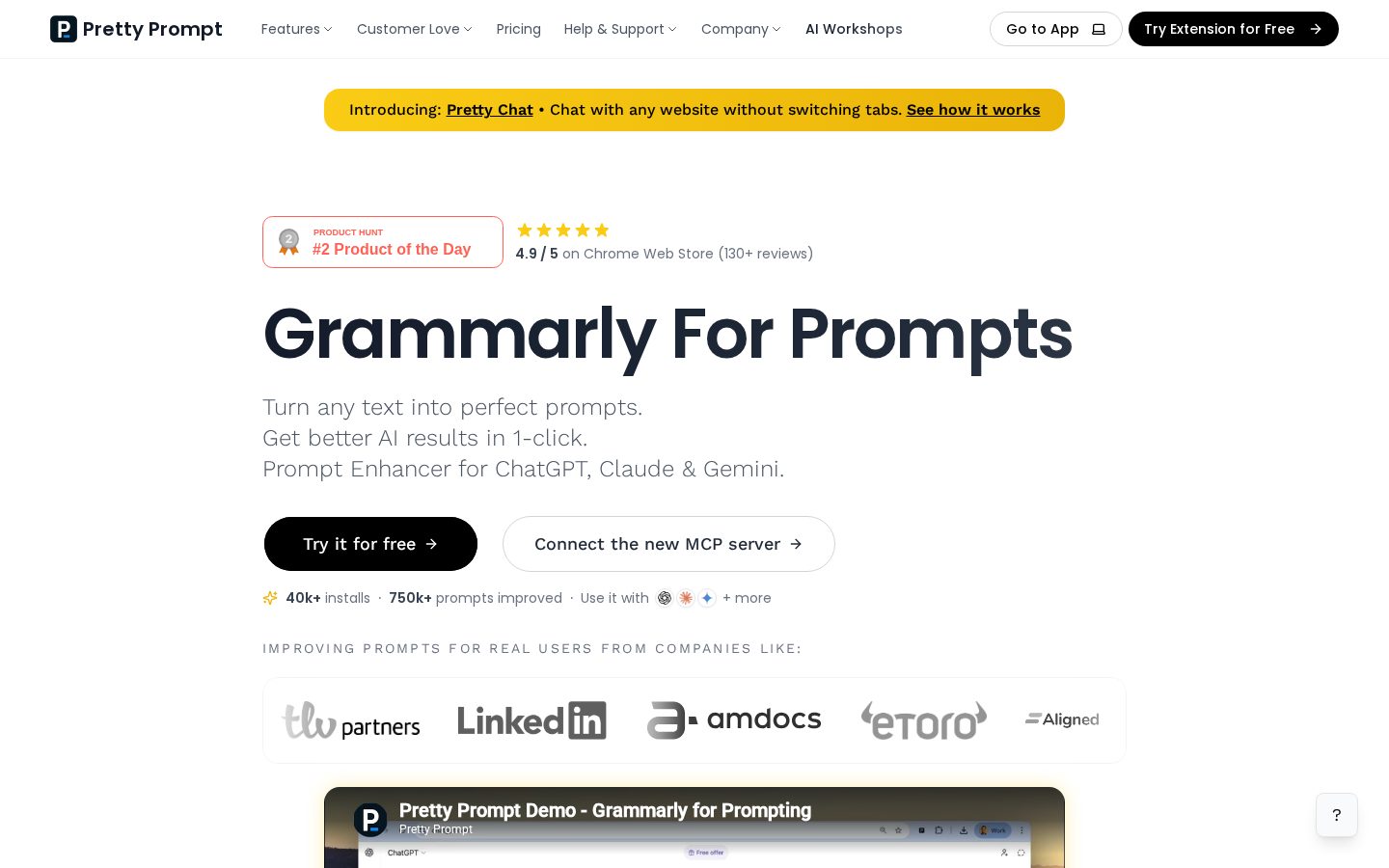 Pretty Prompt 1.0 Extension and Web App Homepage