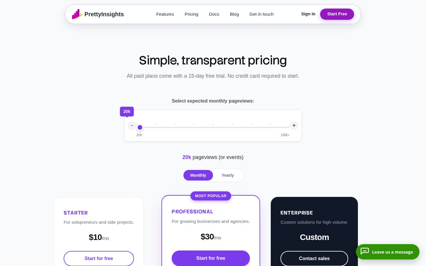 PrettyInsights Pricing