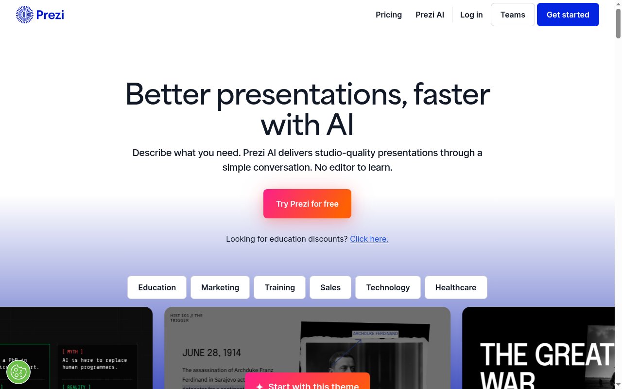 Prezi homepage
