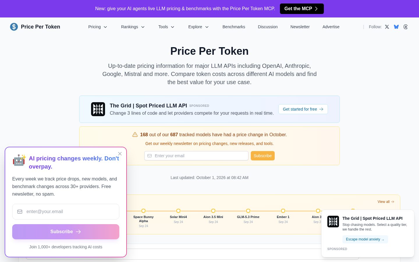 Price Per Token Homepage