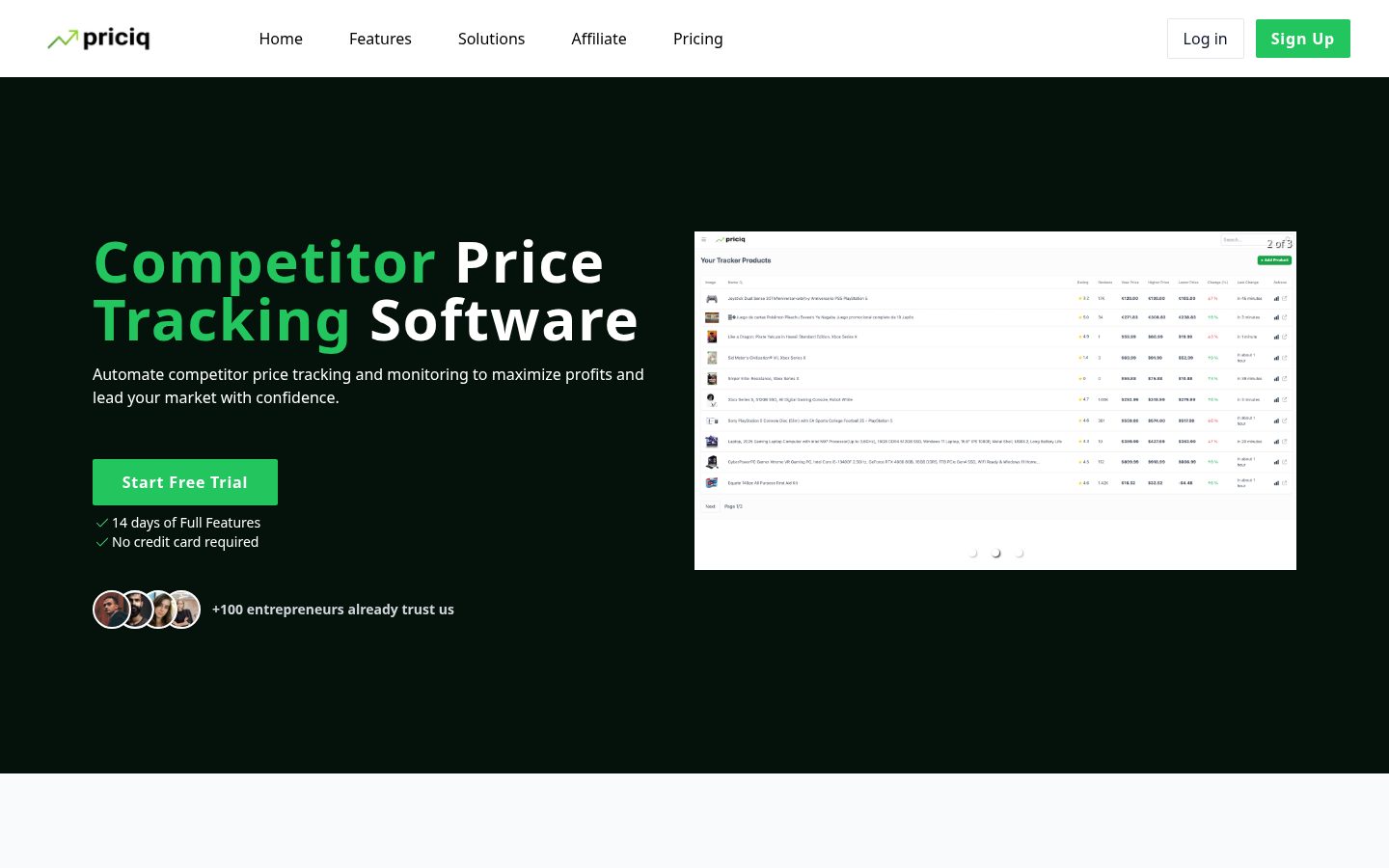 Priciq Homepage