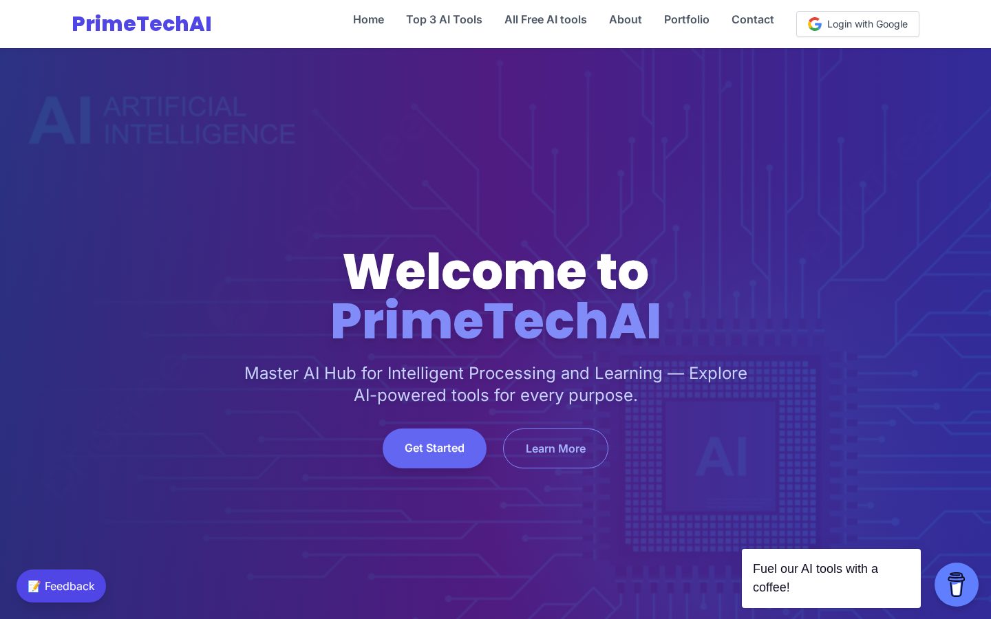 Prime Tech AI : AI tools hub Homepage