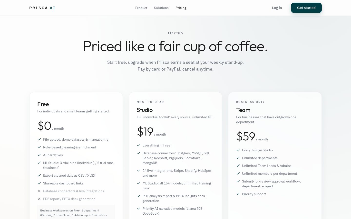 Prisca AI Pricing