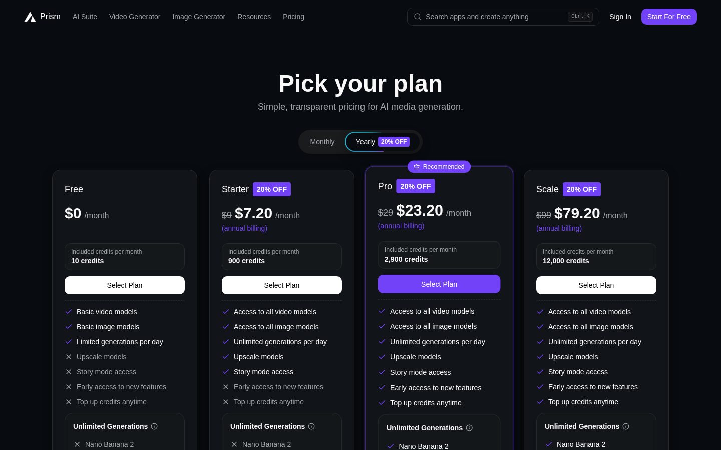 Prism Videos Pricing