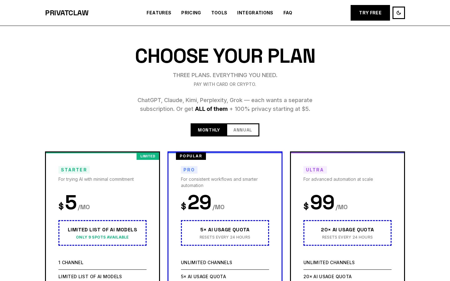 PrivatClaw Pricing